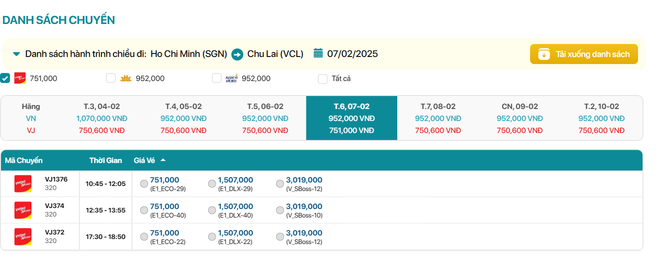 Hồ Chí Minh - Chu Lai  07/02/2025