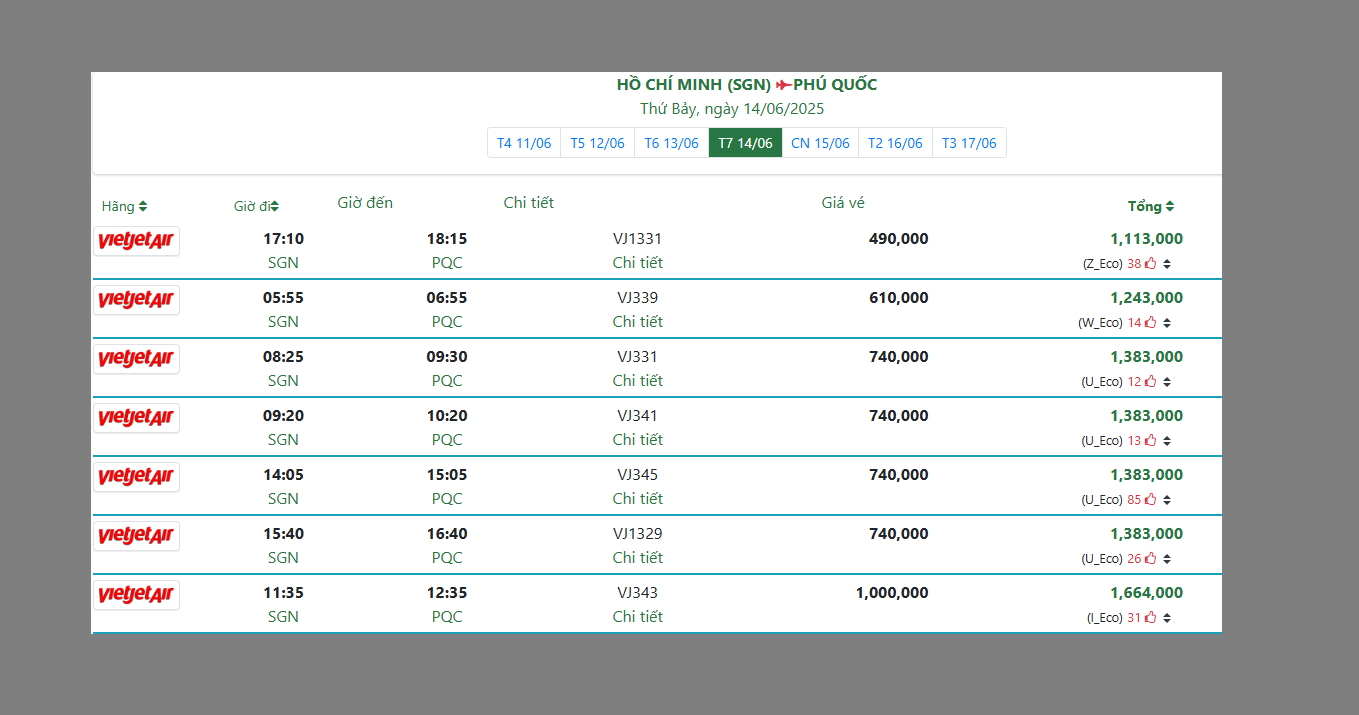 HỒ CHÍ MINH (SGN) PHÚ QUỐC Thứ Bảy, ngày 14/06/2025
