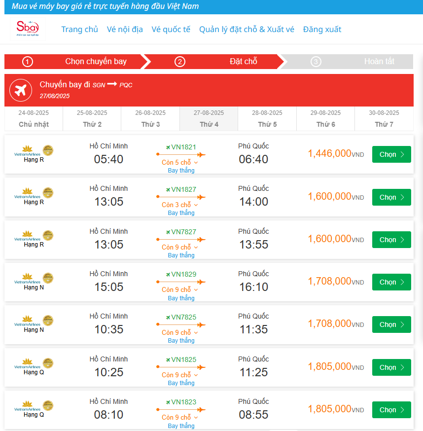Hồ Chí Minh - Phú Quốc  27/08/2025