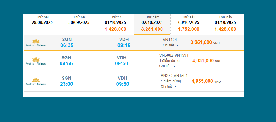 Tân Sơn Nhất (SGN) - Đồng Hới (VDH) 02/10/2025