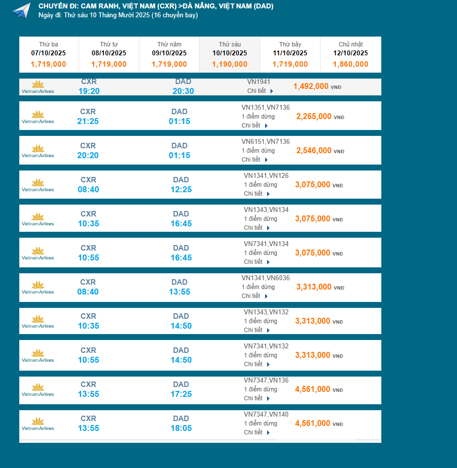 Cam Ranh (CXR) - Đà Nẵng (DAD) 10/10/2025