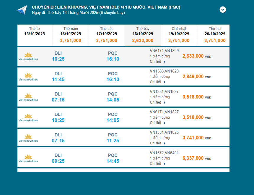 Liên Khương (DLI) - Phú Quốc (PQC) 18/10/2025