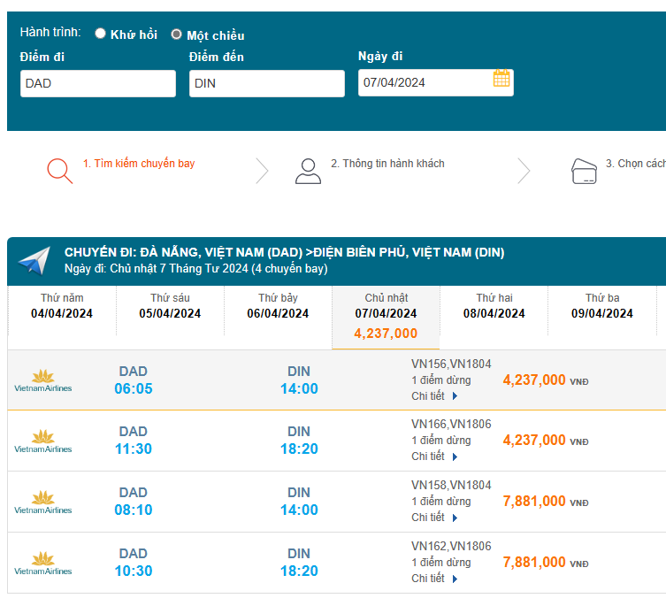Đà Nẵng (DAD) - Điện Biên Phủ (DIN) 07/04/2024