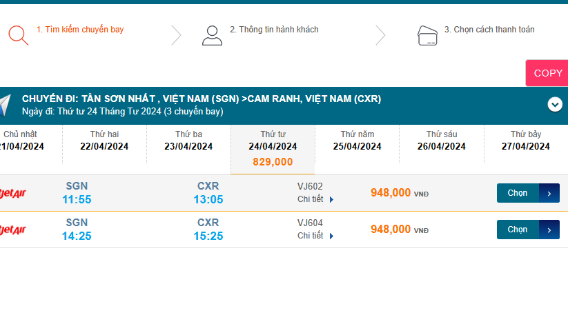 Tân Sơn Nhất (SGN) - Cam Ranh (CXR) 24/04/2024 lần 1