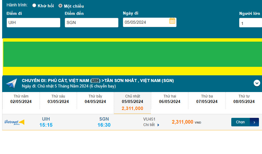 Phù Cát (UIH) - Tân Sơn Nhất (SGN) 05/05/2024