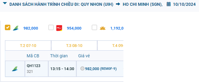 Phù Cát (UIH) - Tân Sơn Nhất (SGN) 10/10/2024