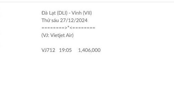 Đà Lạt (DLI) - Vinh (VII) Thứ sáu 27/12/2024