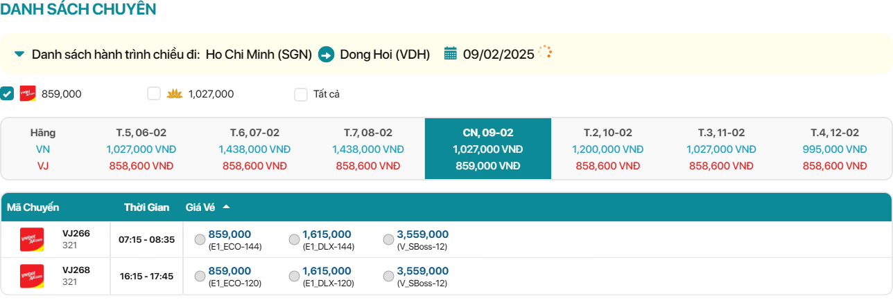 Hồ Chí Minh - Đồng Hới 09/02/2025