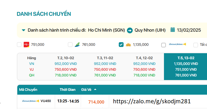 Hồ Chí Minh - Quy Nhơn  13/02/2025