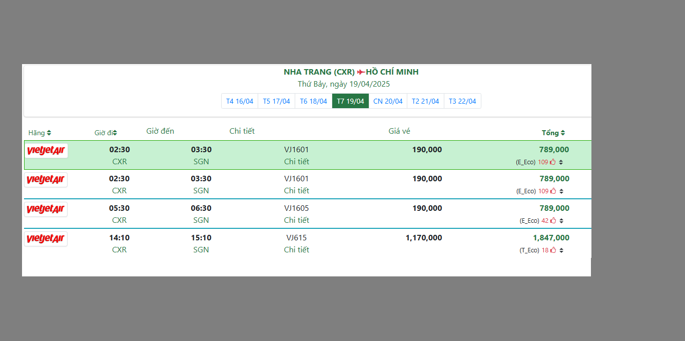 NHA TRANG (CXR) HỒ CHÍ MINH Thứ Bảy, ngày 19/04/2025