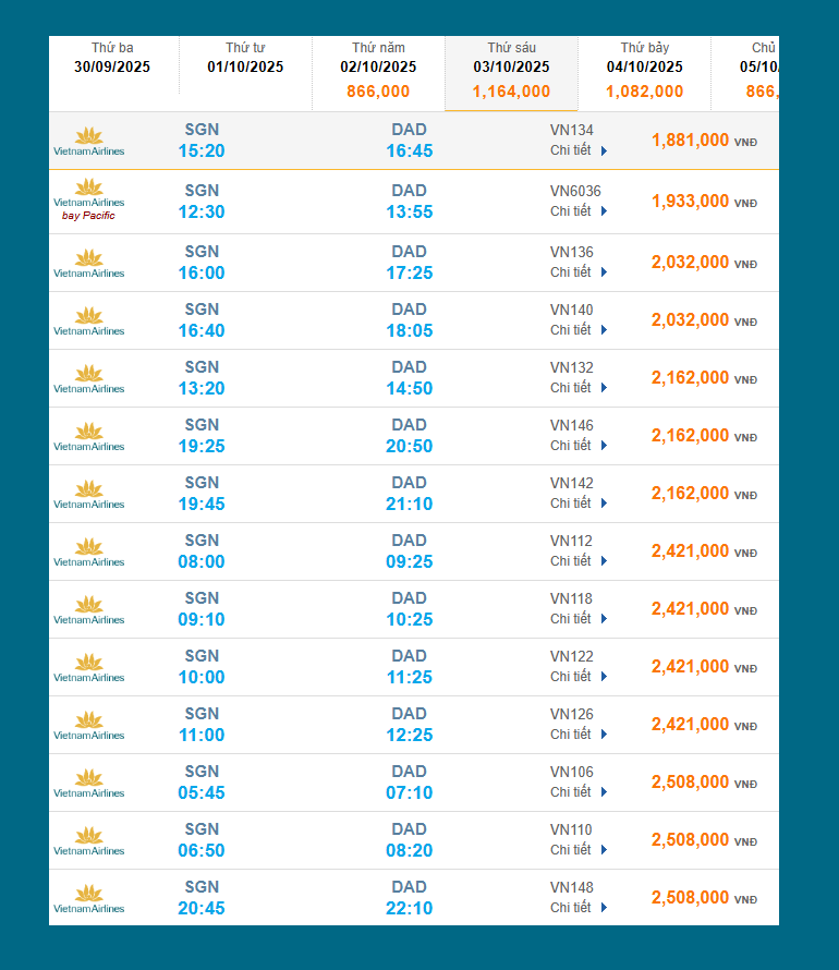 Tân Sơn Nhất (SGN) - Đà Nẵng (DAD) 03/10/2025
